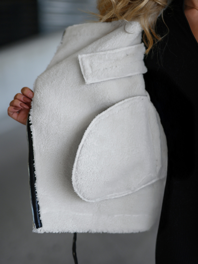 Дамско кожено яке черно-бяла OZONEE JS/11Z8177Z