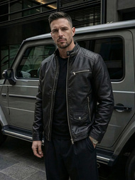 Мъжко кожено яке черно OZONEE JS/11Z8021