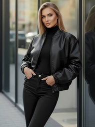 Дамско кожено яке черна OZONEE JS/11Z8281