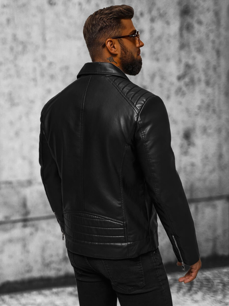 Мъжко кожено яке черно OZONEE JS/11Z8056