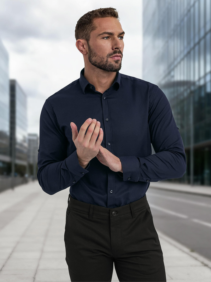 Мъжка риза тъмносиньо OZONEE V/V188