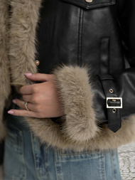 Дамско кожено яке черно OZONEE JS/61M8517/392