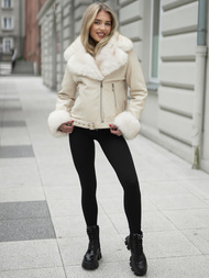 Дамско кожено яке екрю OZONEE JS/61M8507/280Z