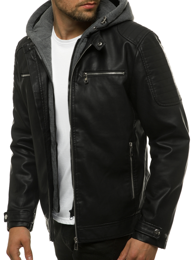 Мъжко кожено яке черно OZONEE JB/JP1148