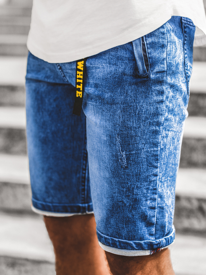 Мъжки къси дънкови панталони синьо OZONEE RF/HY341/3