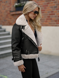 Дамско кожено яке черно OZONEE JS/11Z8230