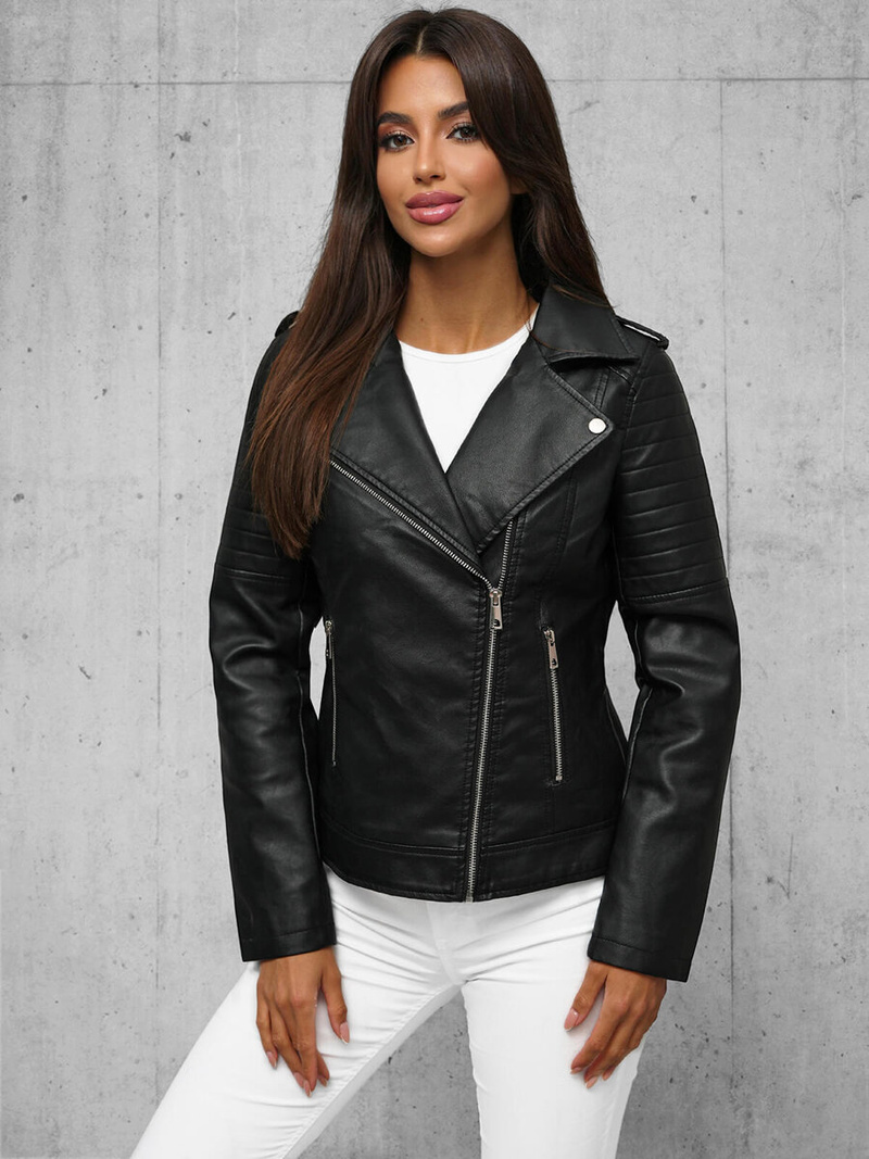 Дамско кожено яке черна OZONEE JS/11Z8097Z