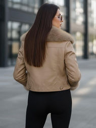 Дамско кожено яке бежова OZONEE JS/61M8513/84Z