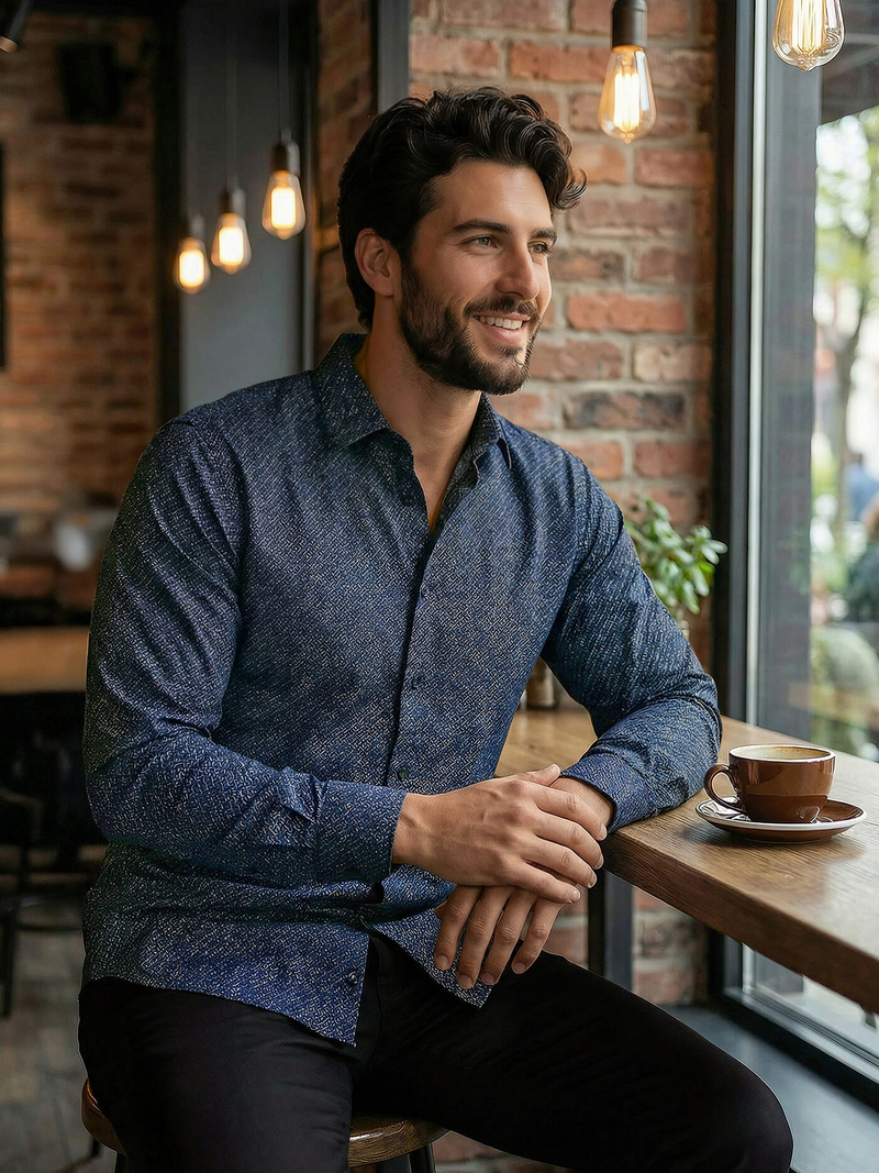 Мъжка риза тъмносиньо OZONEE V/V186Z