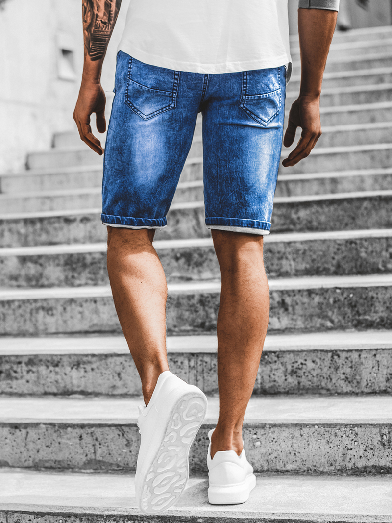 Мъжки къси дънкови панталони синьо OZONEE RF/HY341/3