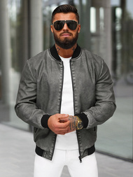 Мъжко кожено яке графитна OZONEE JS/11Z8107