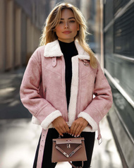 Дамско кожено яке прахово розово OZONEE O/81331Z