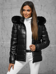 Дамско кожено яке черно OZONEE JS/11Z8070