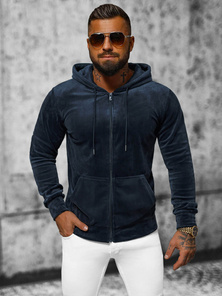 Мъжки велурен суитшърт тъмнсиня OZONEE JS/8B1168/25