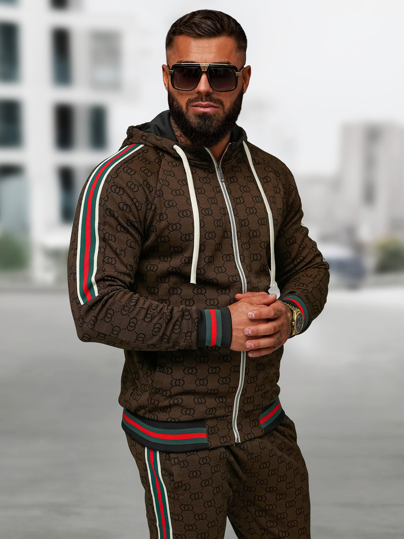 Мъжки спортен екип тъмно-бежово OZONEE O/FF5111AB