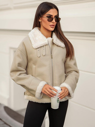 Дамско кожено яке бежова OZONEE JS/11Z8178