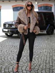 Дамско кожено яке шоколад OZONEE JS/61M8510/158