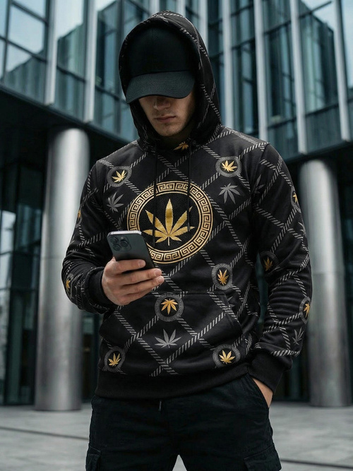 Мъжки суитшърт с качулка черен OZONEE O/B267Z