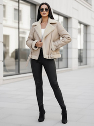 Дамско кожено яке бежова OZONEE JS/11Z8177Z