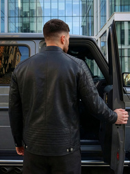 Мъжко кожено яке черно OZONEE JS/11Z8137