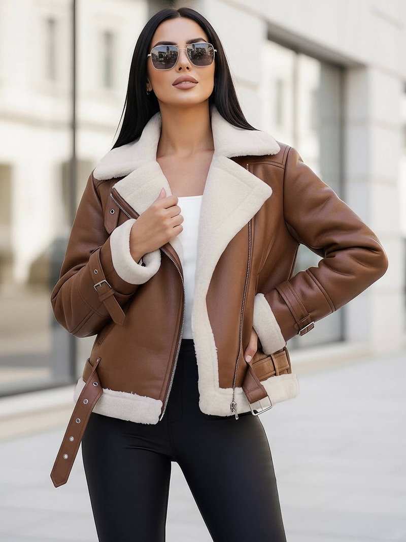 Дамско кожено яке кафява OZONEE JS/11Z8177Z