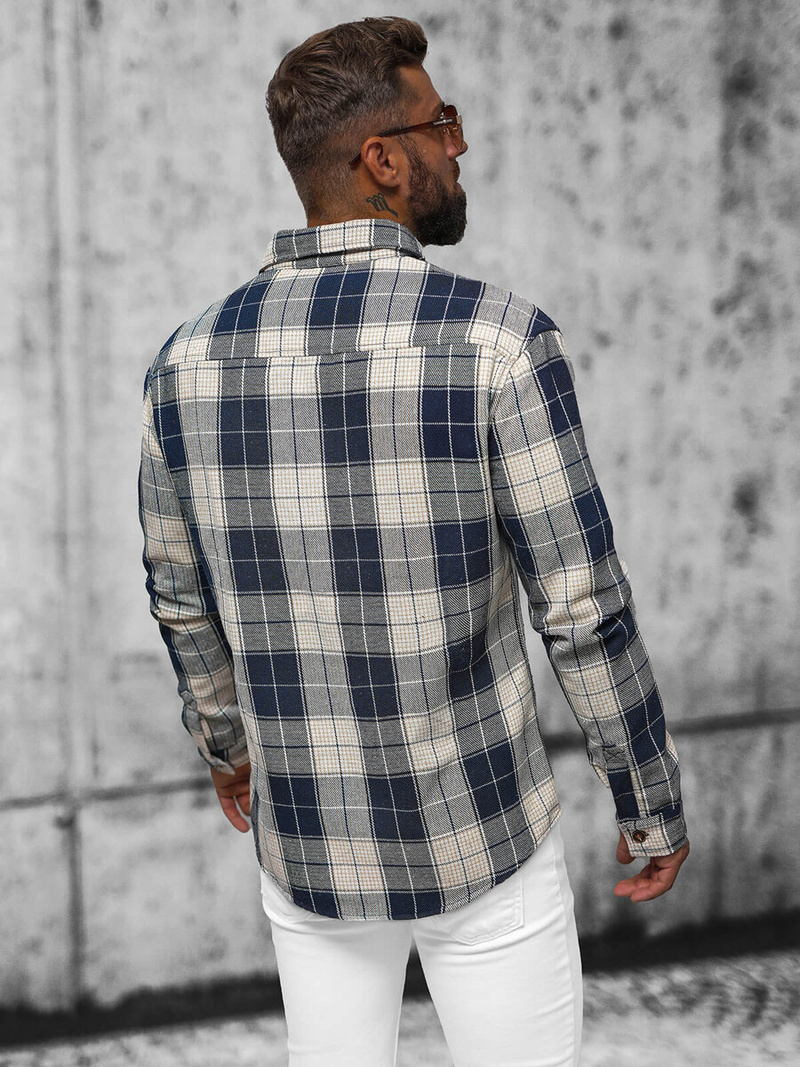 Мъжка риза тъмносин OZONEE NB/MC727BS