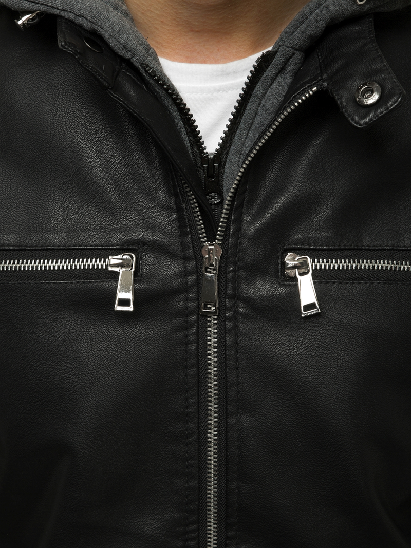 Мъжко кожено яке черно OZONEE JB/JP1148
