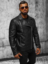 Мъжко кожено яке черно OZONEE JS/11Z8067