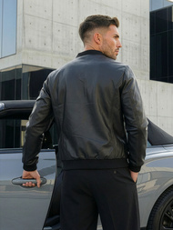 Мъжко кожено яке черно OZONEE JS/11Z8015Z