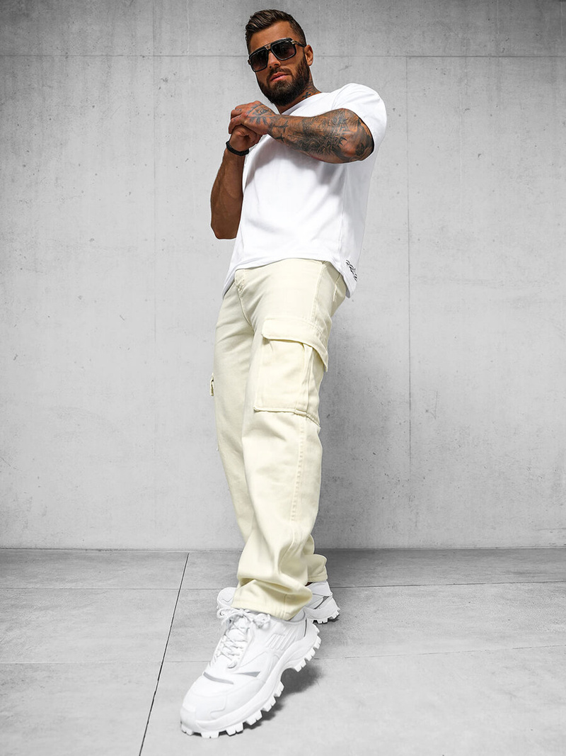 Мъжки панталони екрю OZONEE DO/4001