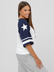 Дамска тениска бяло-тъмносиня OZONEE JS/R62493