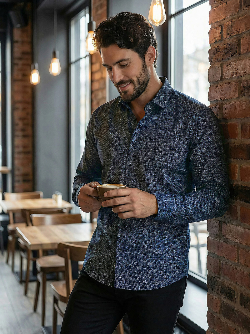 Мъжка риза тъмносиньо OZONEE V/V186Z