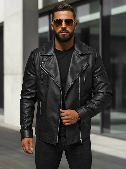 Мъжко кожено яке черно OZONEE JS/11Z8067Z