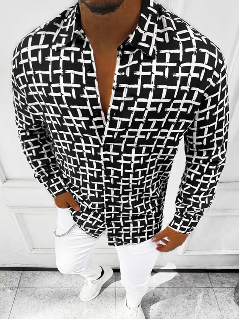 Мъжка риза черно-бяла OZONEE E/9000/2