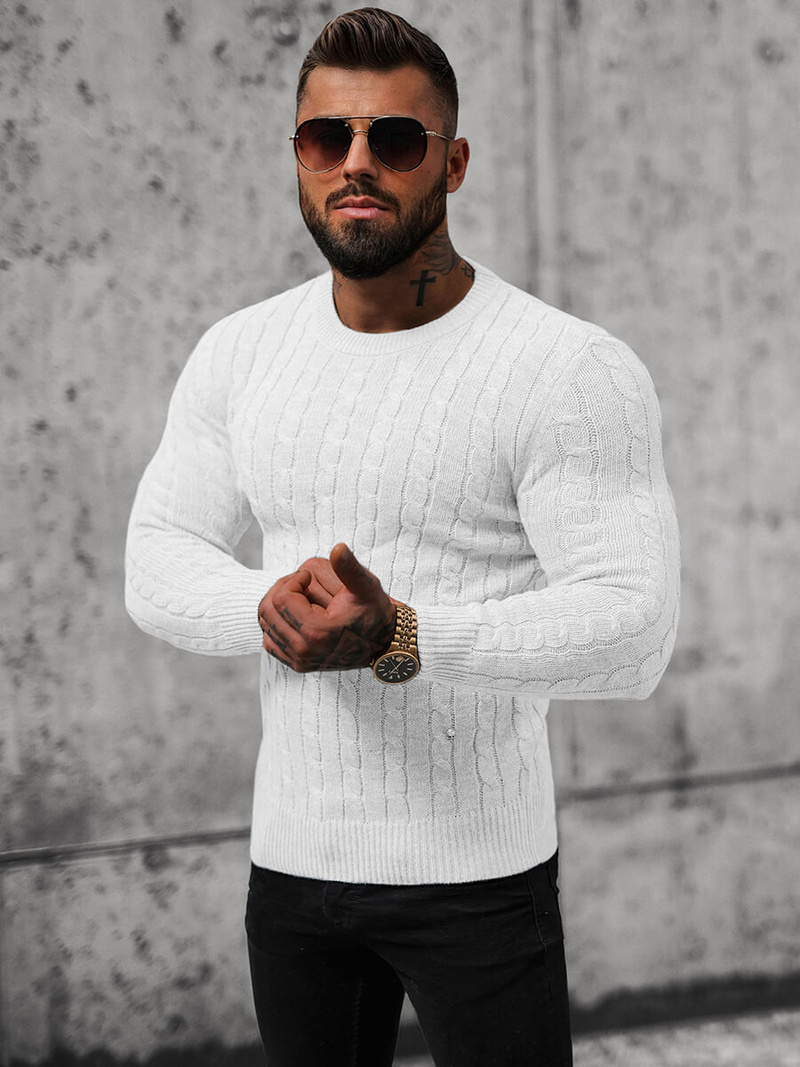 Мъжки пуловер бял OZONEE NB/MM6021/1Z