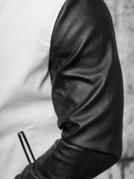 Мъжко кожено яке бяло-черна OZONEE JS/11Z8068