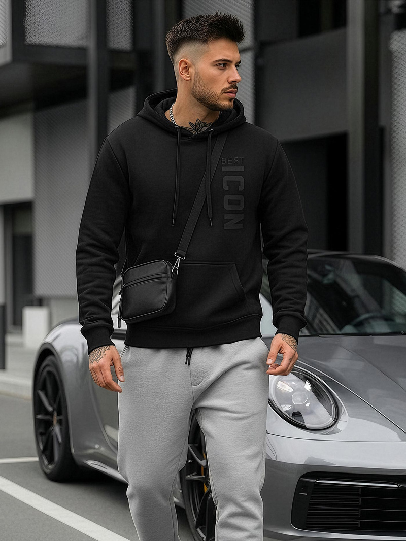 Мъжки суитшърт с качулка черен OZONEE JS/8B1973/3