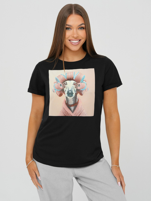 Дамска тениска черно-розов OZONEE JS/YJ77726