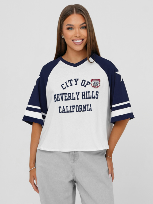 Дамска тениска бяло-тъмносиня OZONEE JS/R62493