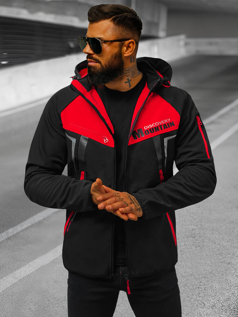 Мъжко softshell яке черно-червена OZONEE JS/HH021/1C