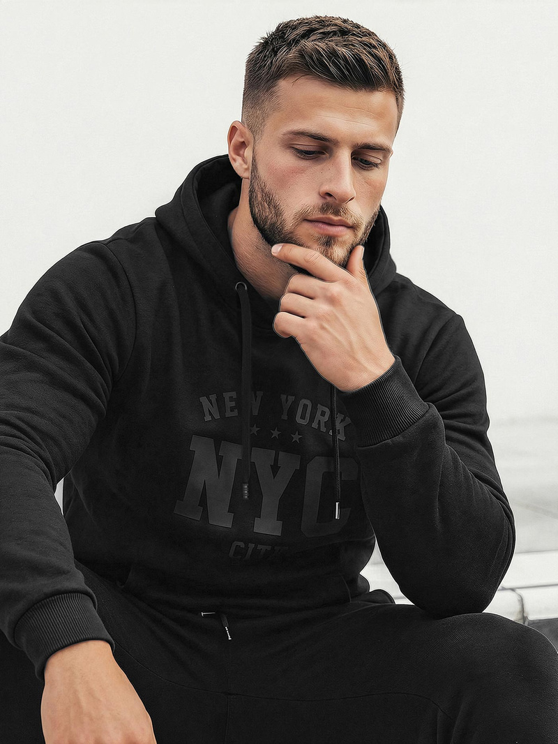 Мъжки суитшърт с качулка черен OZONEE JS/8B1971/3