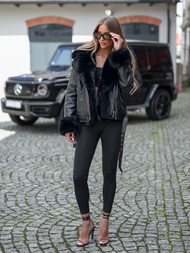 Дамско кожено яке черно OZONEE JS/61M8507/392A