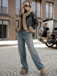 Дамско кожено яке черно OZONEE JS/61M8517/392