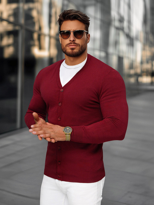 Мъжки пуловер бордо OZONEE NB/MM6006/7Z