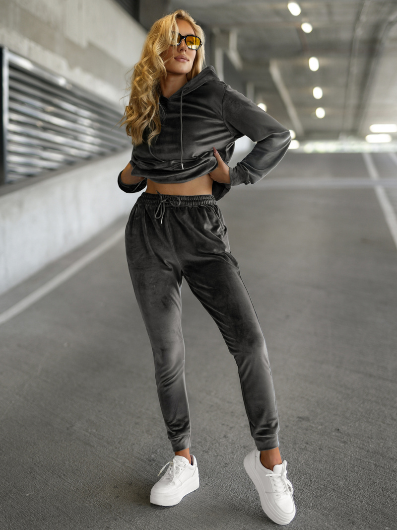 Дамска велурен спортен екип графитен OZONEE JS/8C1301/6