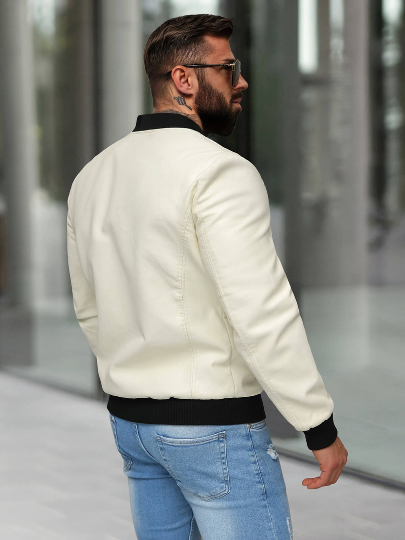 Мъжко кожено яке екрю OZONEE JS/11Z8107