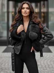 Дамско кожено яке черно OZONEE JS/61M8511/392AZ