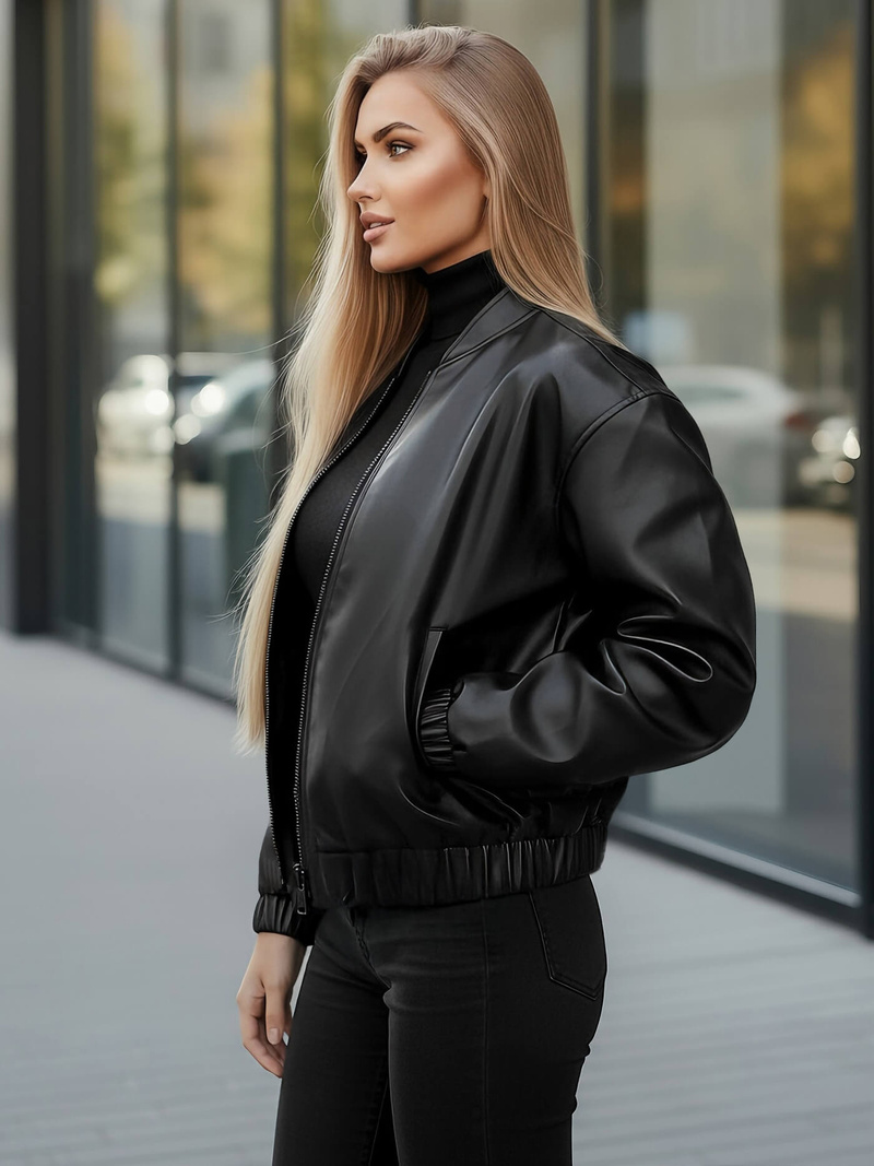 Дамско кожено яке черна OZONEE JS/11Z8281