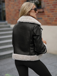 Дамско кожено яке черно OZONEE JS/11Z8230