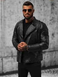 Мъжко кожено яке черно OZONEE O/8901